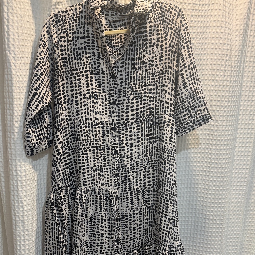 Zara Black and White Printed Maxi Dress